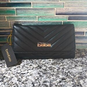Bebe Ladies Black Leather Tyler Wristlet (NWT!)